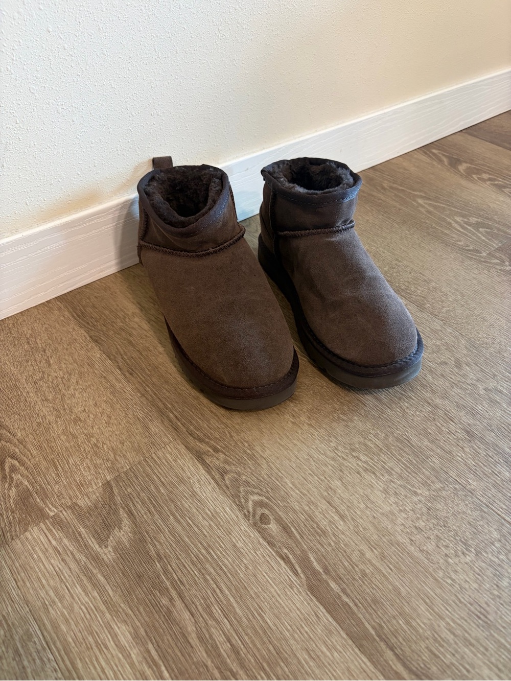 UGG Short Suede Winter Boots - Dark Brown